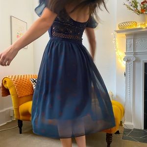 Free People sheer woven navy patterned midi dress